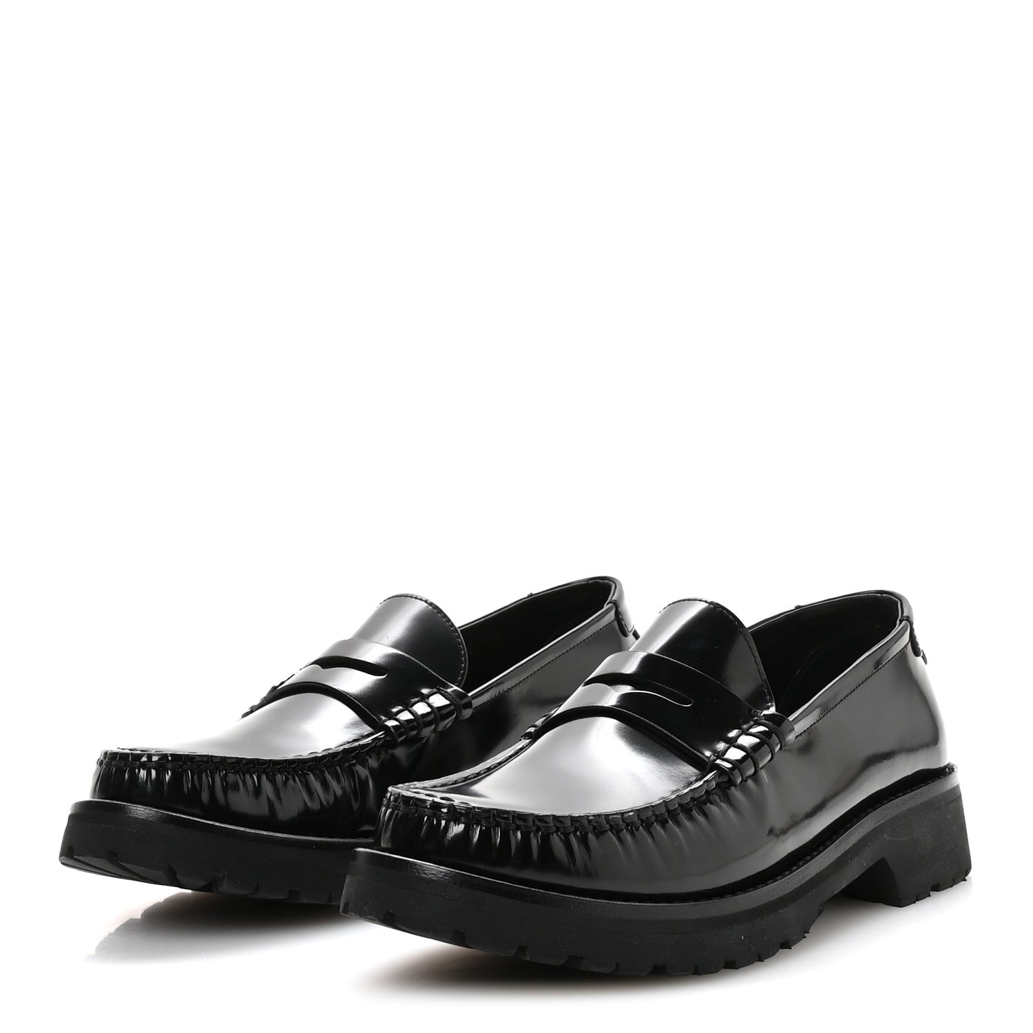 Saint Laurent Glazed Calfskin Chunky Le Loafer Penny Slippers 38 Black 4 of 8