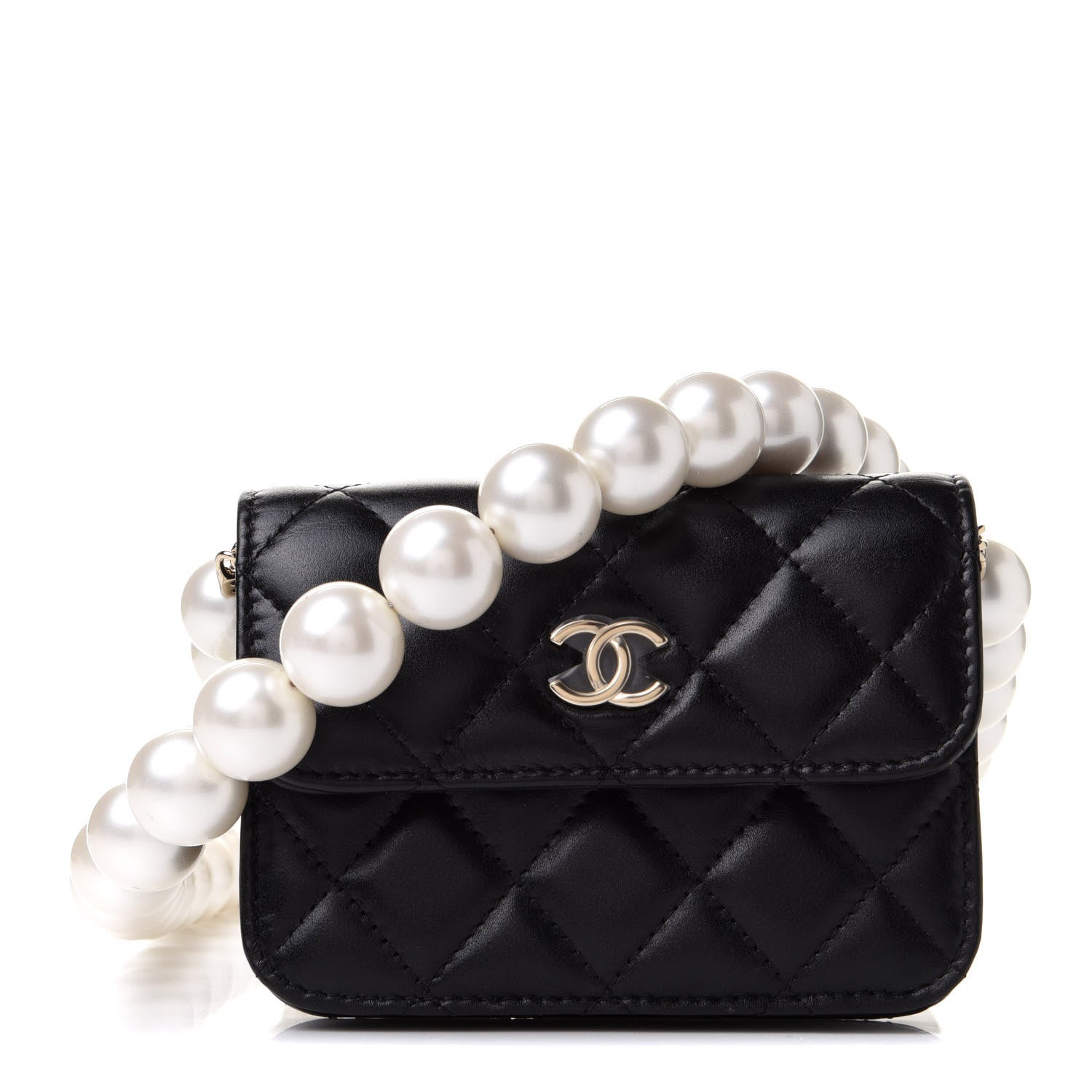 Chanel Calfskin Quilted Maxi Pearls Card Holder Flap With Chain Black 1 of 10