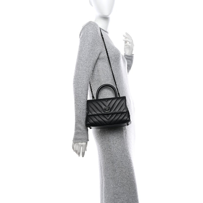 Chanel Caviar Chevron Quilted Mini Coco Handle Flap So Black 2 of 11