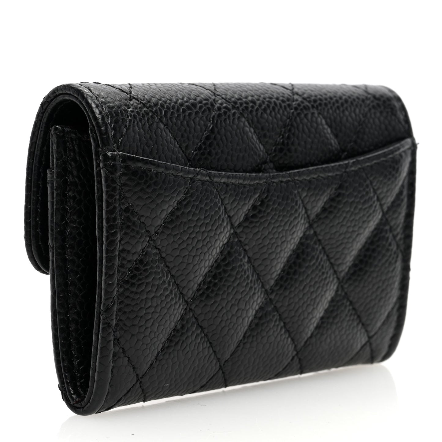 Caviar Quilted Flap Card Holder Wallet Black