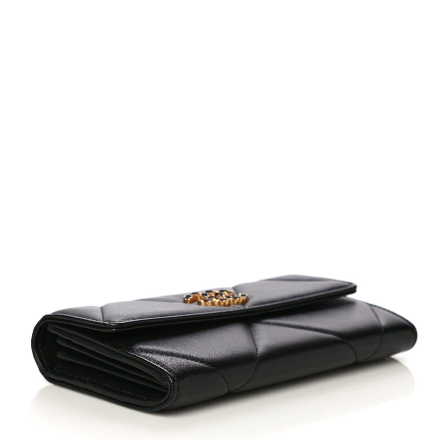Lambskin Quilted Chanel 19 Flap Wallet Black