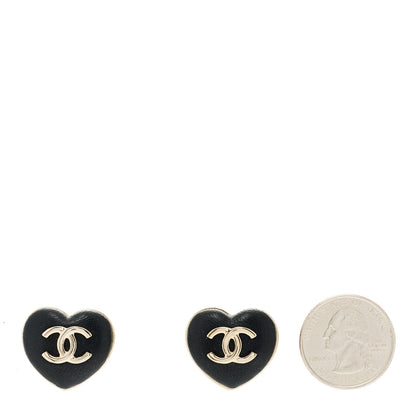 Chanel Lambskin CC Heart Earrings Black Gold 2 of 5