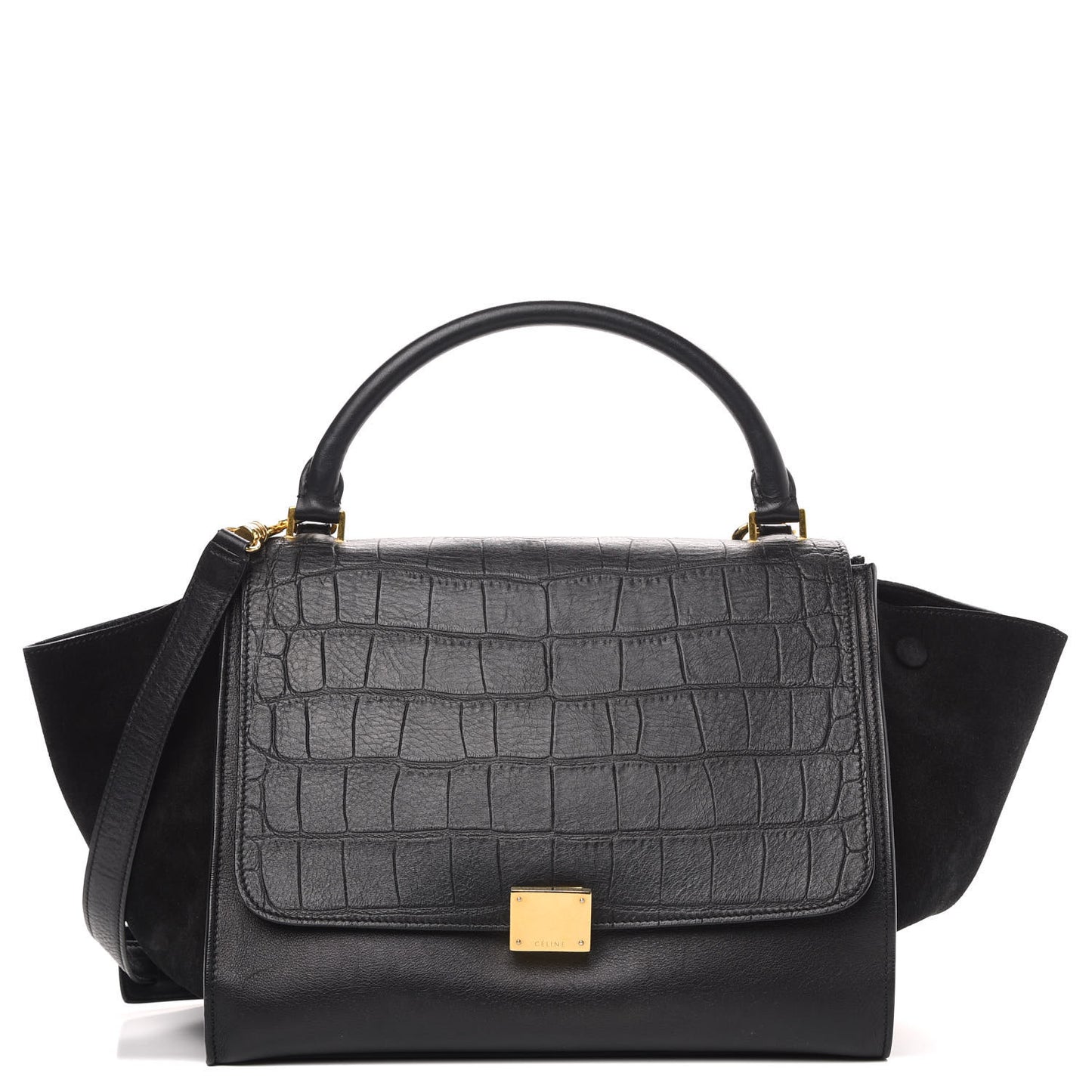 Crocodile Embossed Calfskin Suede Medium Trapeze Black