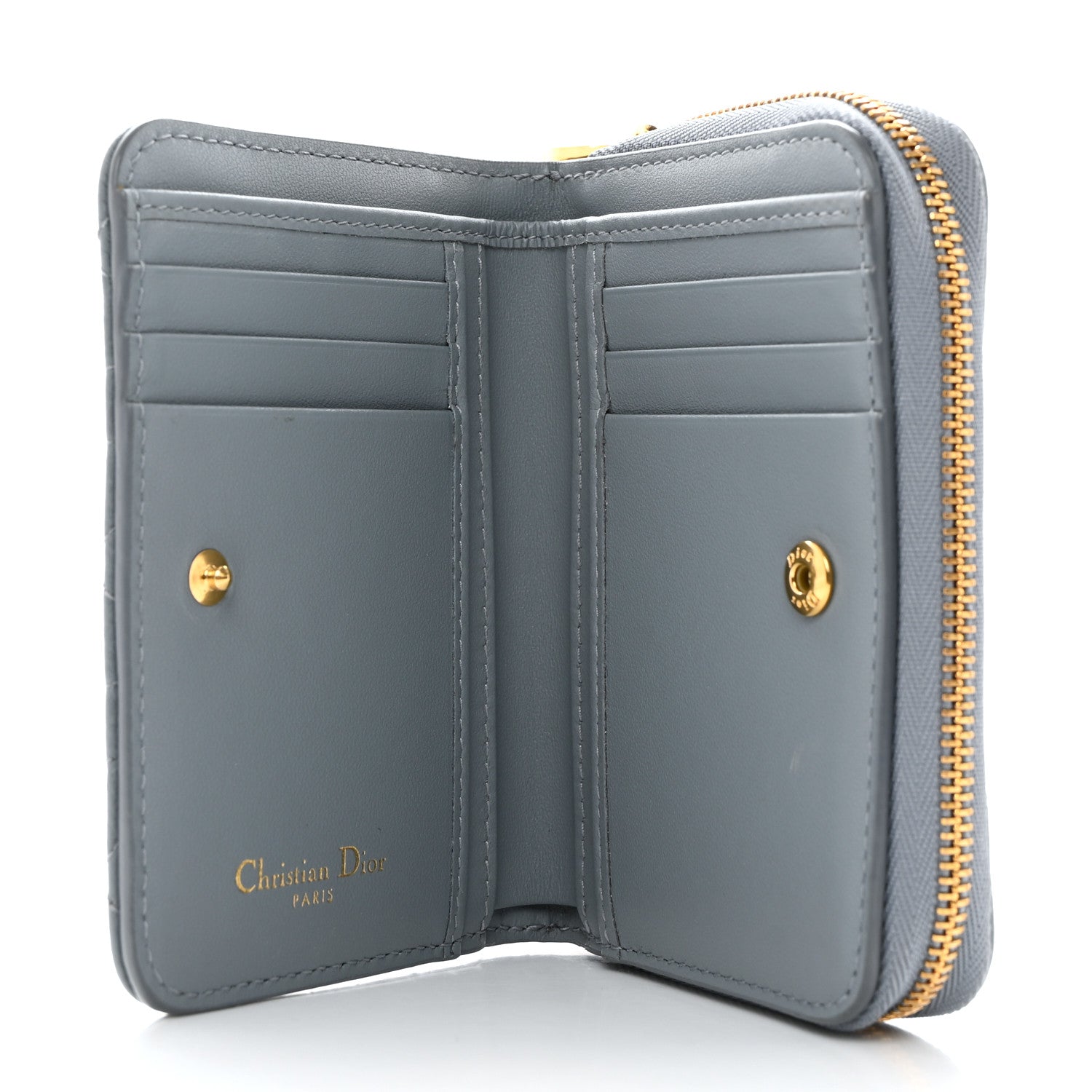 Christian Dior Grained Calfskin Supple Cannage Caro Scarlet Zipped Wallet Cloud Blue 5 of 7