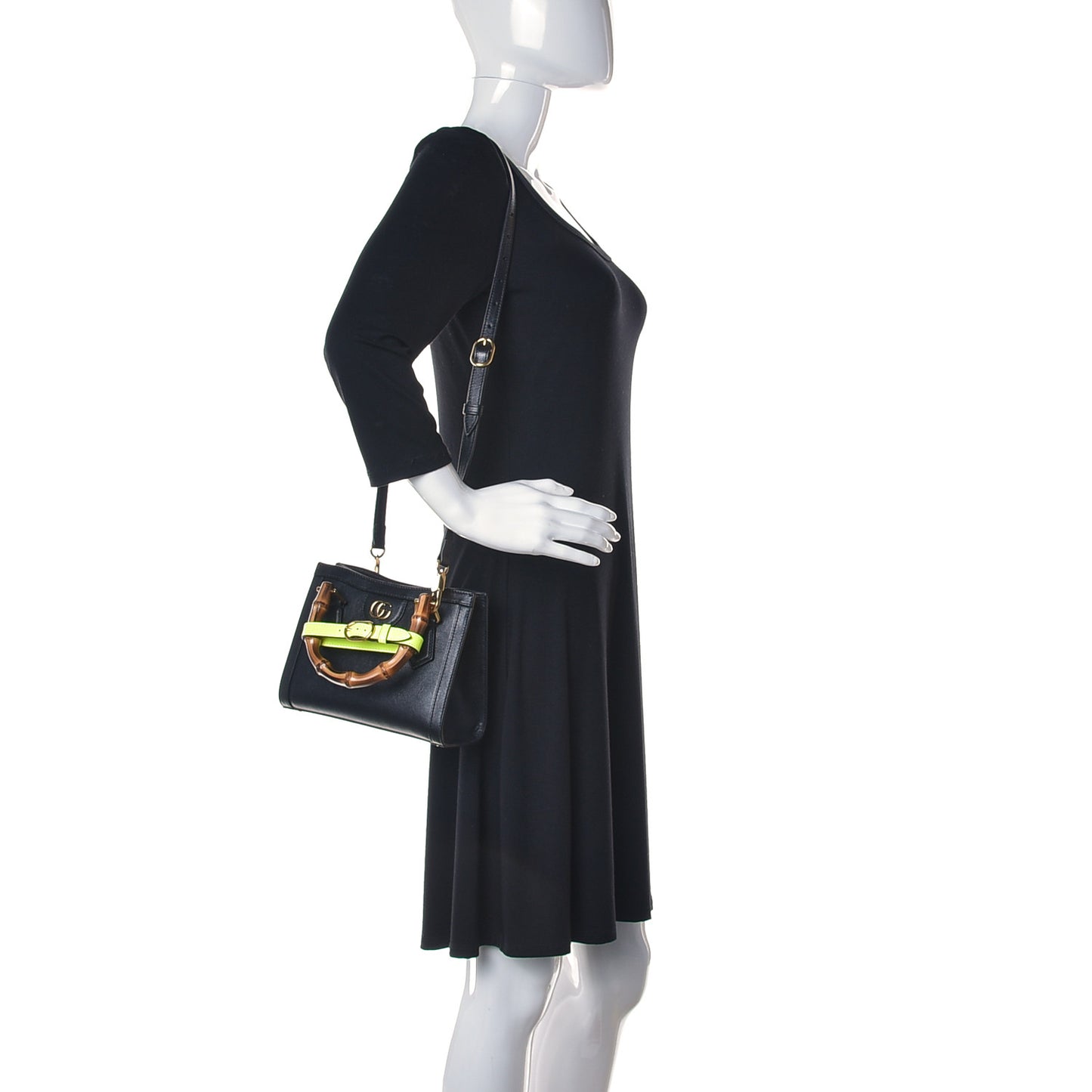 Wonka Grain Calfskin Mini Diana Tote Bag Black Yellow Fluo
