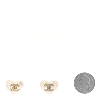 Chanel Pearl Crystal CC Heart Earrings Gold 2 of 5