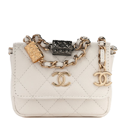 Chanel Caviar Quilted Belt Bag With Charms On Chain White 1 of 13