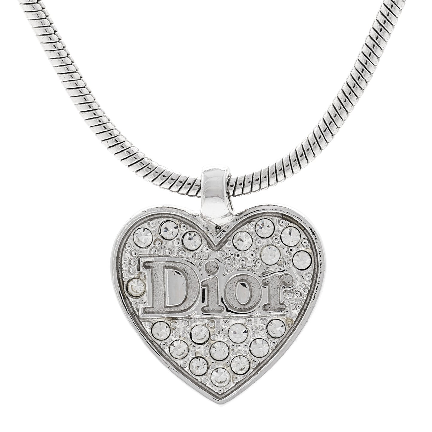 Metal Crystal Logo Heart Pendant Necklace Silver