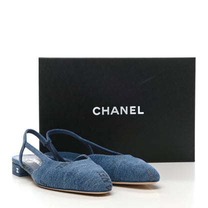 Chanel Denim Cap Toe CC Slingback Flats 40 Light Blue Multicolor 10 of 10