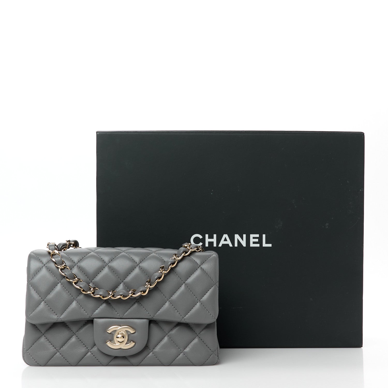 Chanel Lambskin Quilted Mini Rectangular Flap Dark Grey 12 of 12
