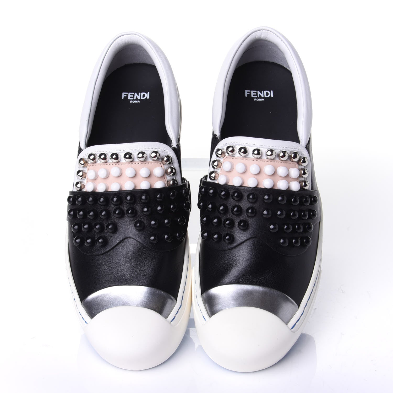 Fendi Calfskin Studded Karlito Slip On Sneaker 36 Black 5 of 11