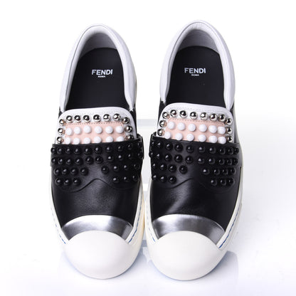 Fendi Calfskin Studded Karlito Slip On Sneaker 36 Black 5 of 11