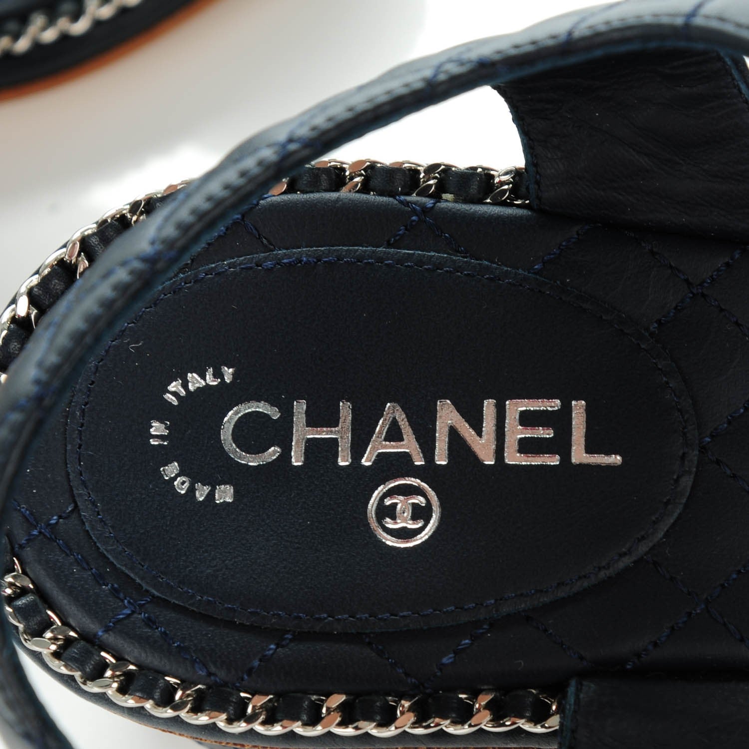 Chanel Calfskin Woven Chain Around CC Sandals 40.5 Navy Blue 5 of 8