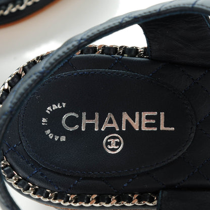 Chanel Calfskin Woven Chain Around CC Sandals 40.5 Navy Blue 5 of 8