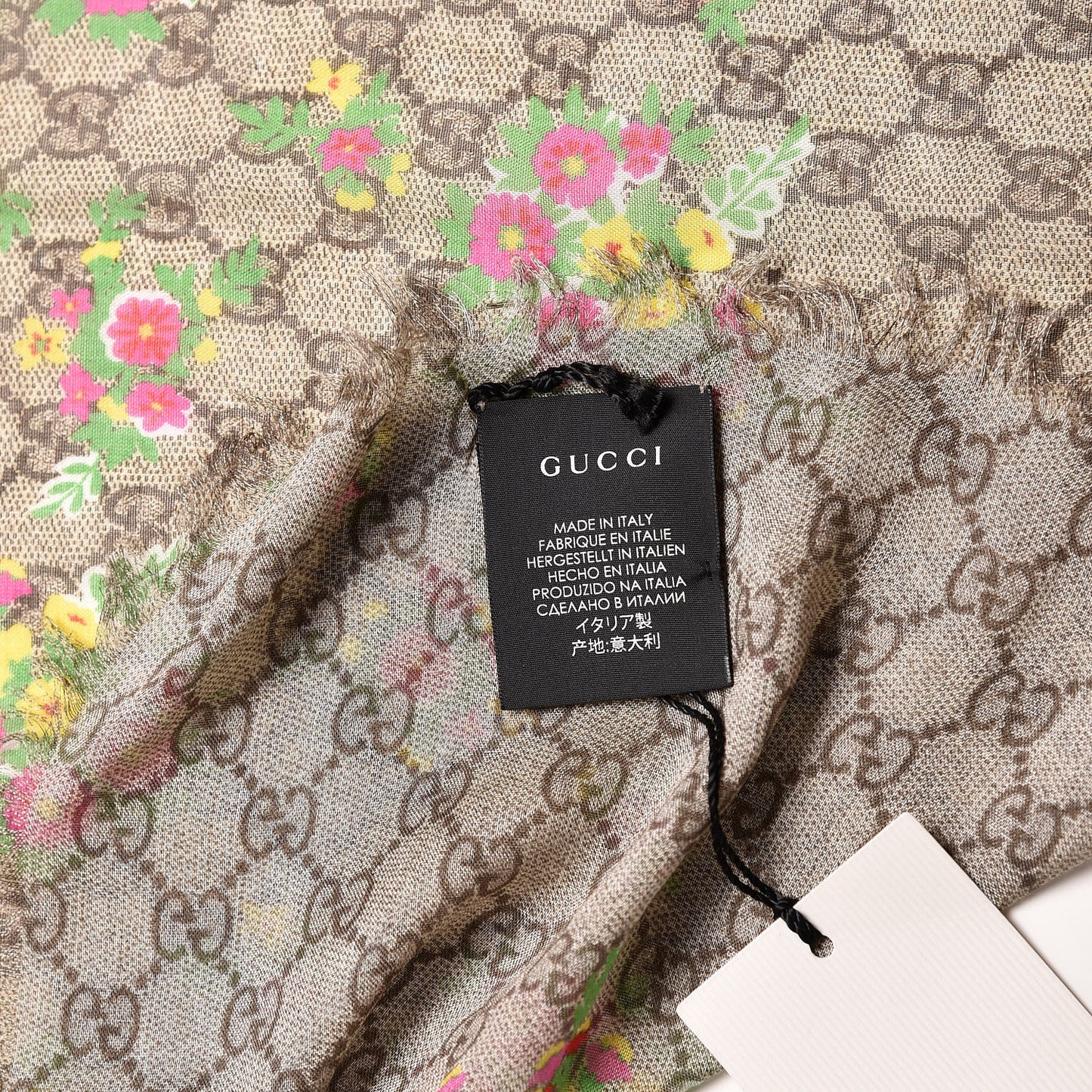 Modal Silk GG Monogram Velvet Bouquet GG Square Shawl Beige Pink