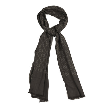 Gucci Wool Silk GG Monogram GGNat Scarf Rope Dark Brown 1 of 3