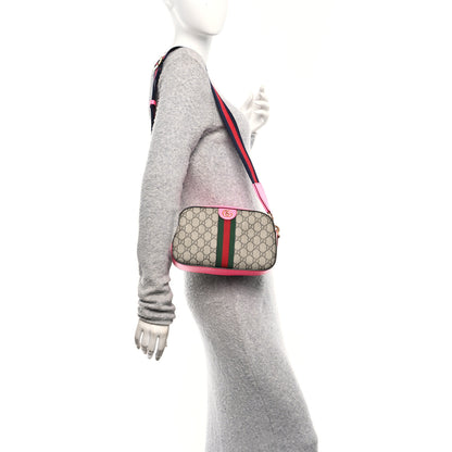 Gucci GG Supreme Monogram Textured Dollar Calfskin Web Ophidia Small Crossbody Bag Beige Ebony Fuchsia 2 of 10
