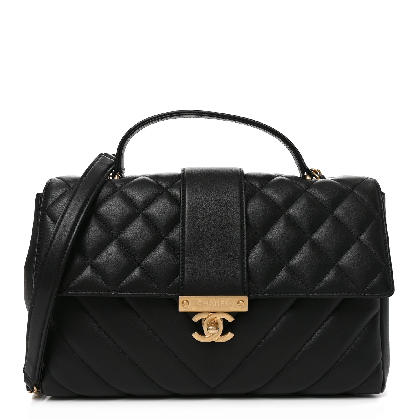 Calfskin Quilted Chevron In The City Bag Black