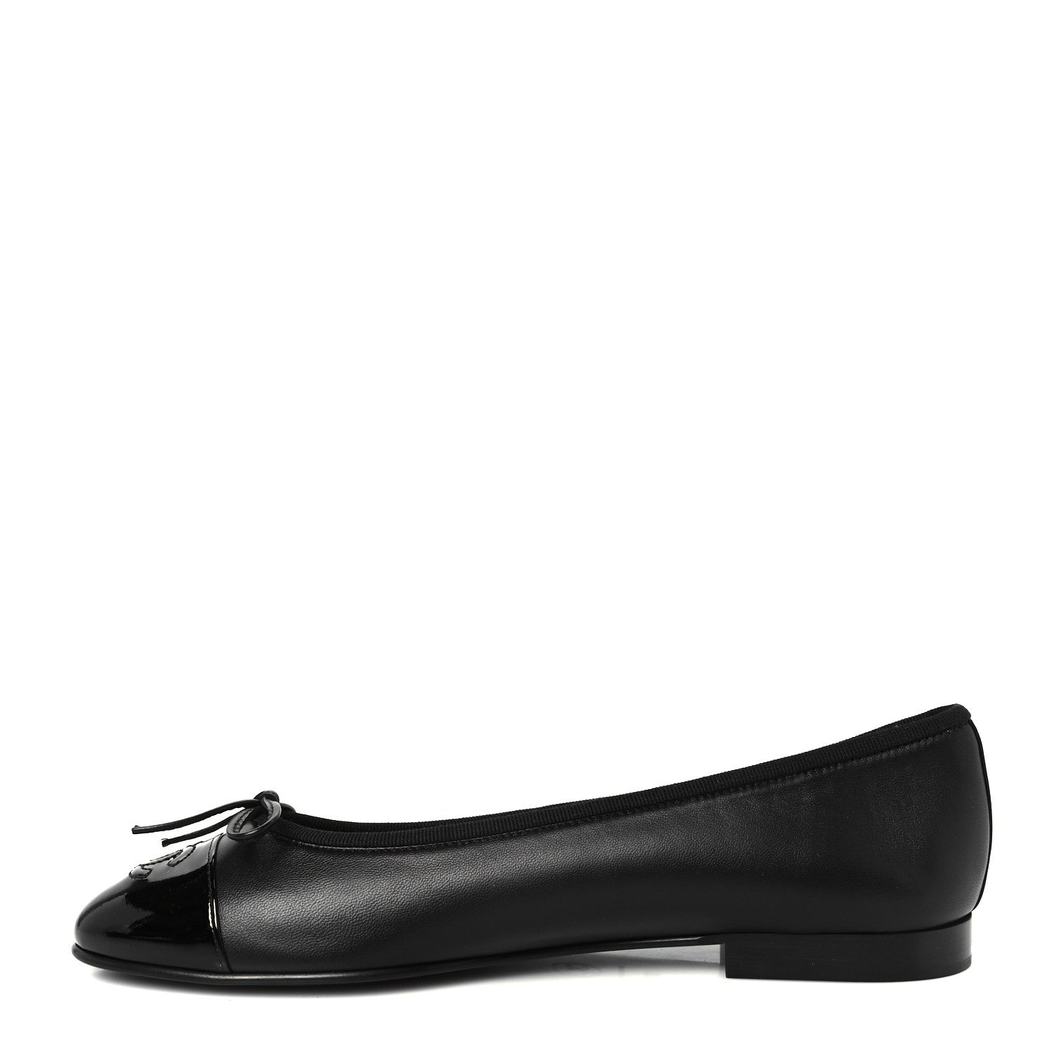 Chanel Lambskin Patent Cap Toe Ballerina Flats 38.5 Black 1 of 10