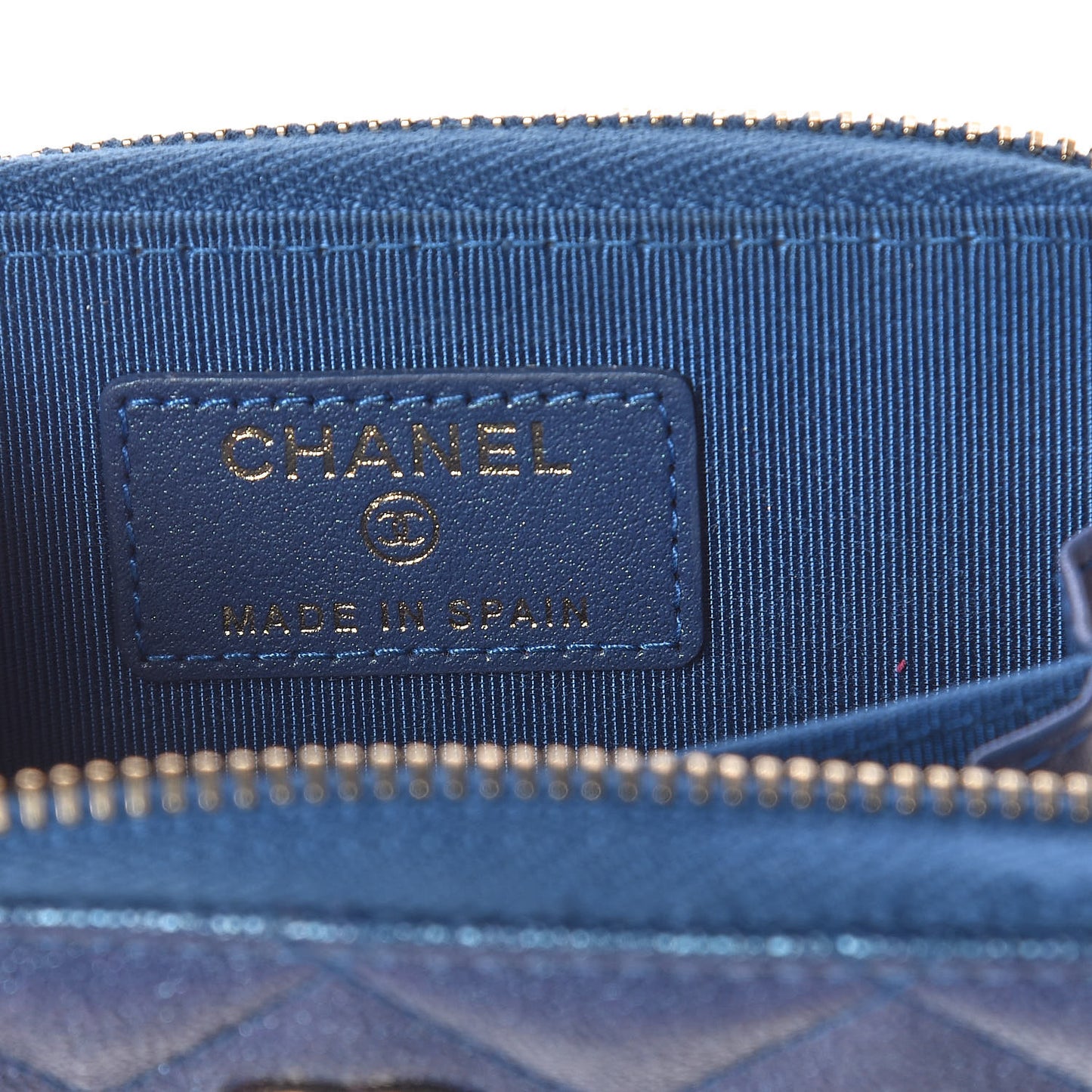 Iridescent Caviar Quilted Zip Coin Purse Dark Blue