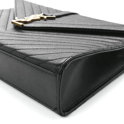 Saint Laurent Grain De Poudre Matelasse Chevron Large Monogram Satchel Black 13 of 13