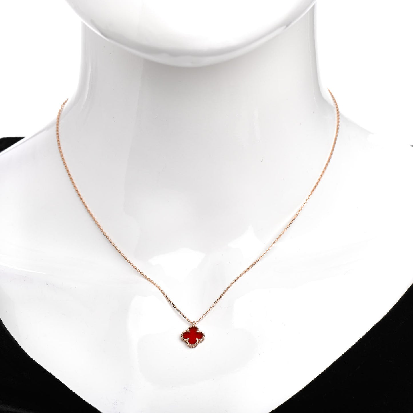 18K Rose Gold Carnelian Sweet Alhambra Pendant Necklace