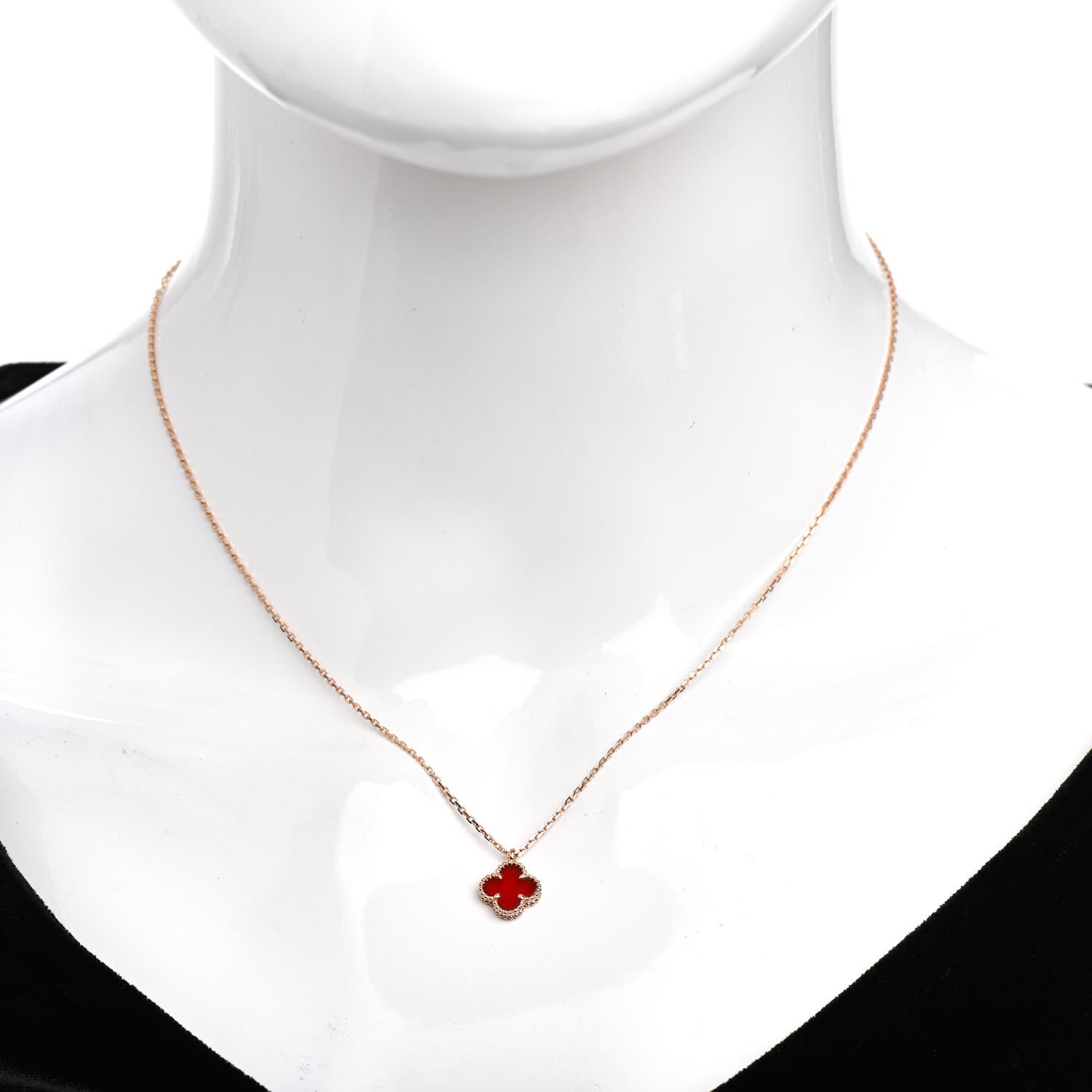 Van Cleef & Arpels 18K Rose Gold Carnelian Sweet Alhambra Pendant Necklace 2 of 6