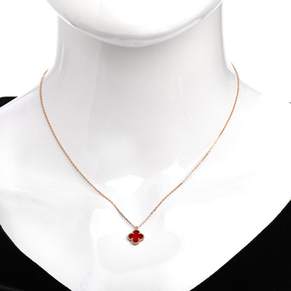 Van Cleef & Arpels 18K Rose Gold Carnelian Sweet Alhambra Pendant Necklace 2 of 6