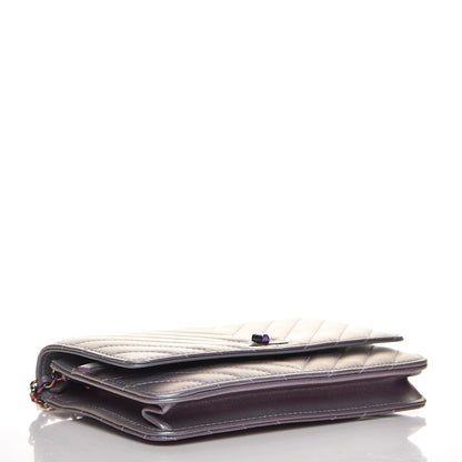 Chanel Iridescent Lambskin Chevron Quilted Reissue Wallet On Chain WOC Light Purple 4 of 9