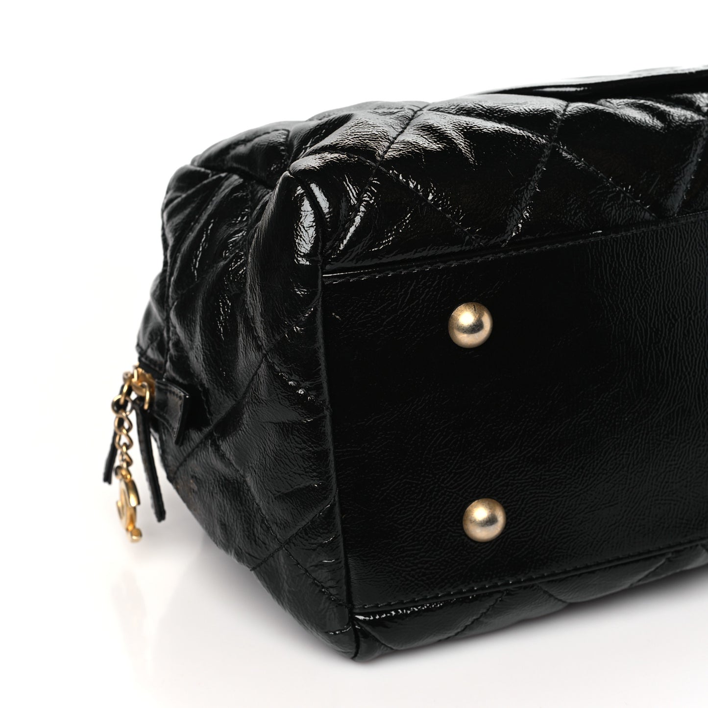 Shiny Aged Calfskin Quilted Medium Bowler Bag Black