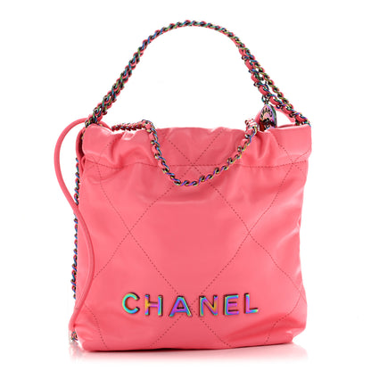 Chanel Shiny Calfskin Quilted Rainbow Metal Mini Chanel 22 Coral Pink 1 of 13