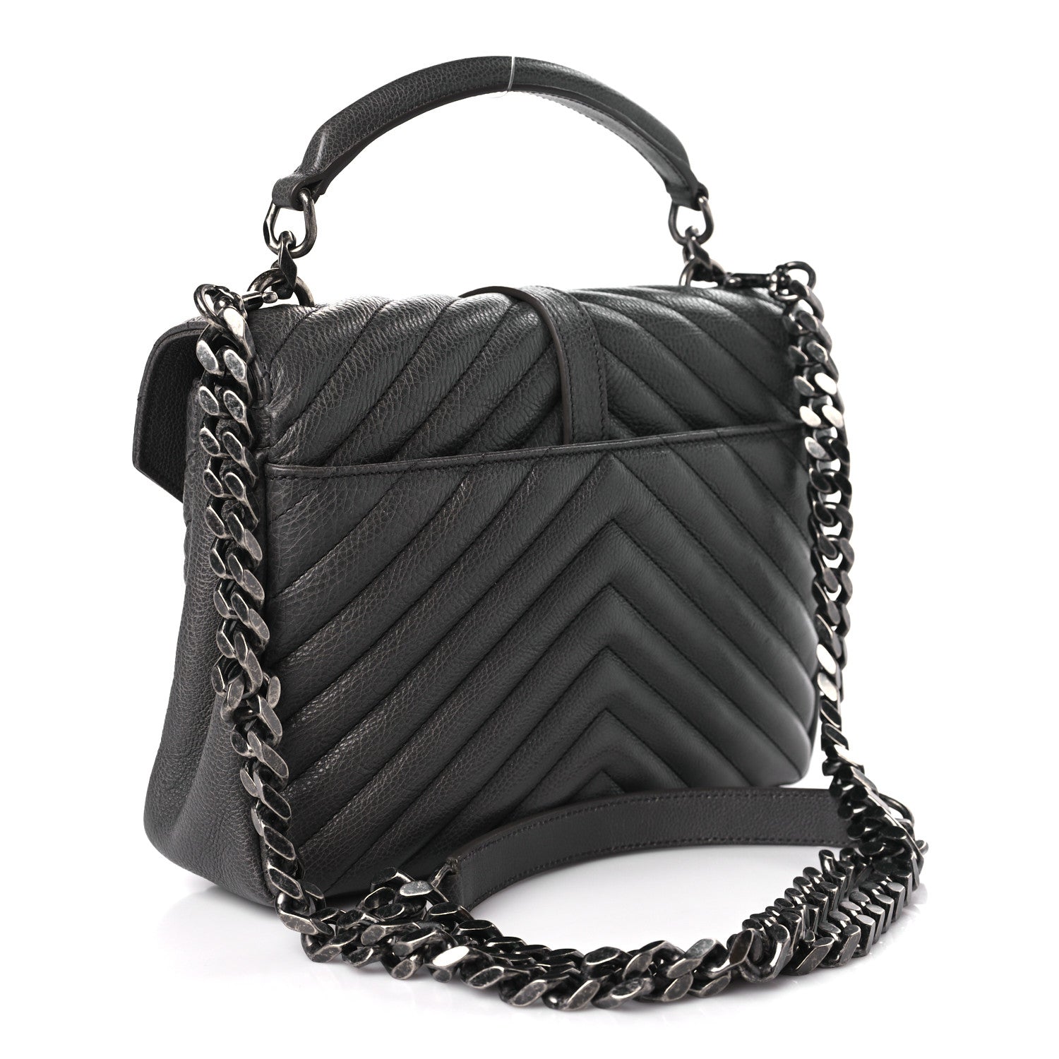 Saint Laurent Sheepskin Matelasse Chevron Monogram Medium College Bag Light Coal 3 of 10