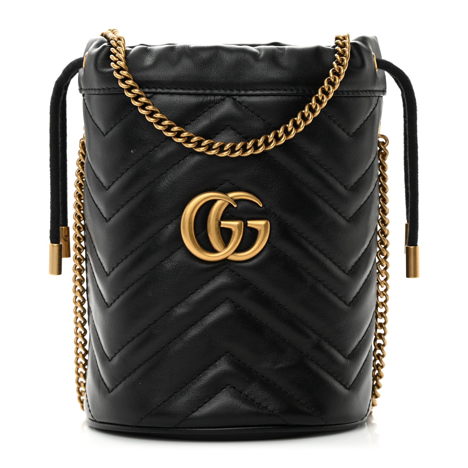 Gucci Calfskin Matelasse Mini GG Marmont 2.0 Bucket Bag Black 1 of 12