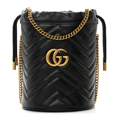 Gucci Calfskin Matelasse Mini GG Marmont 2.0 Bucket Bag Black 1 of 12