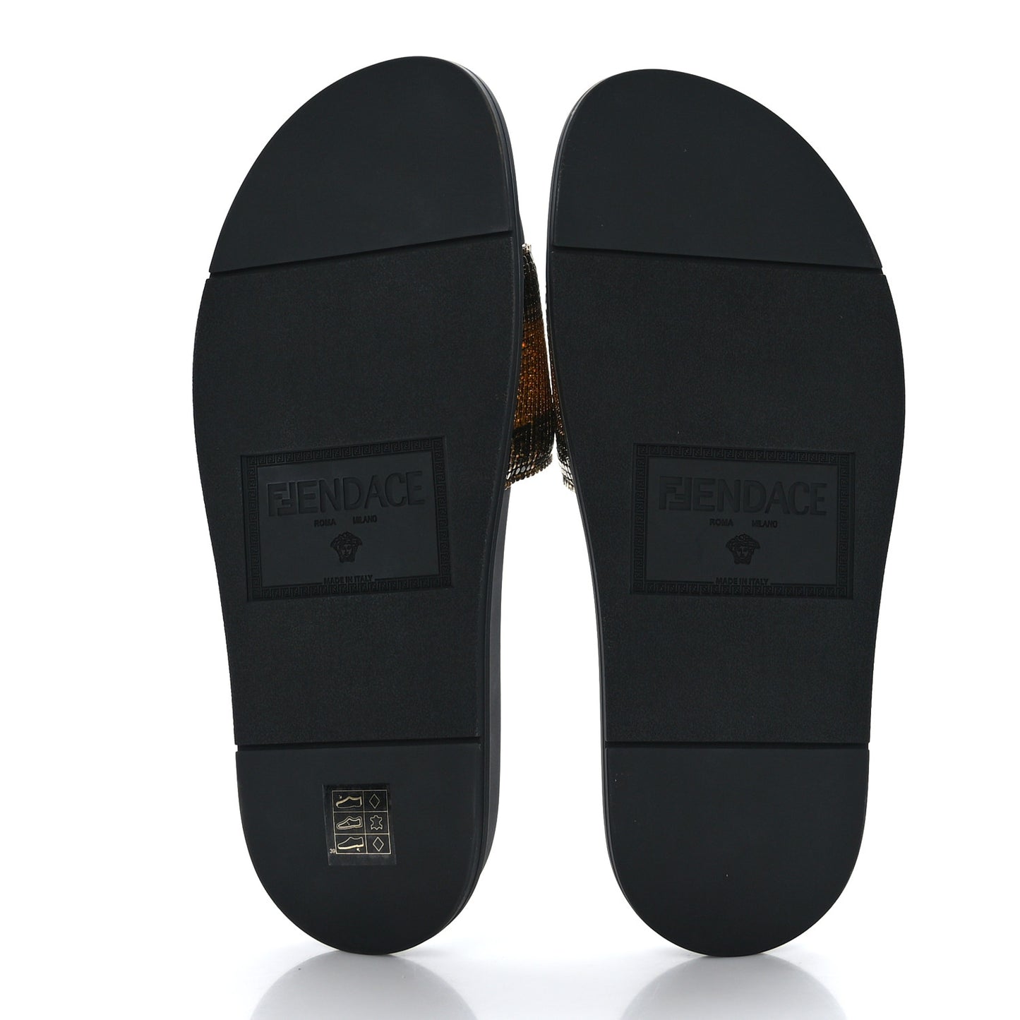 X FENDI Metal Chainmail Mesh Pool Slides 42 Gold Black