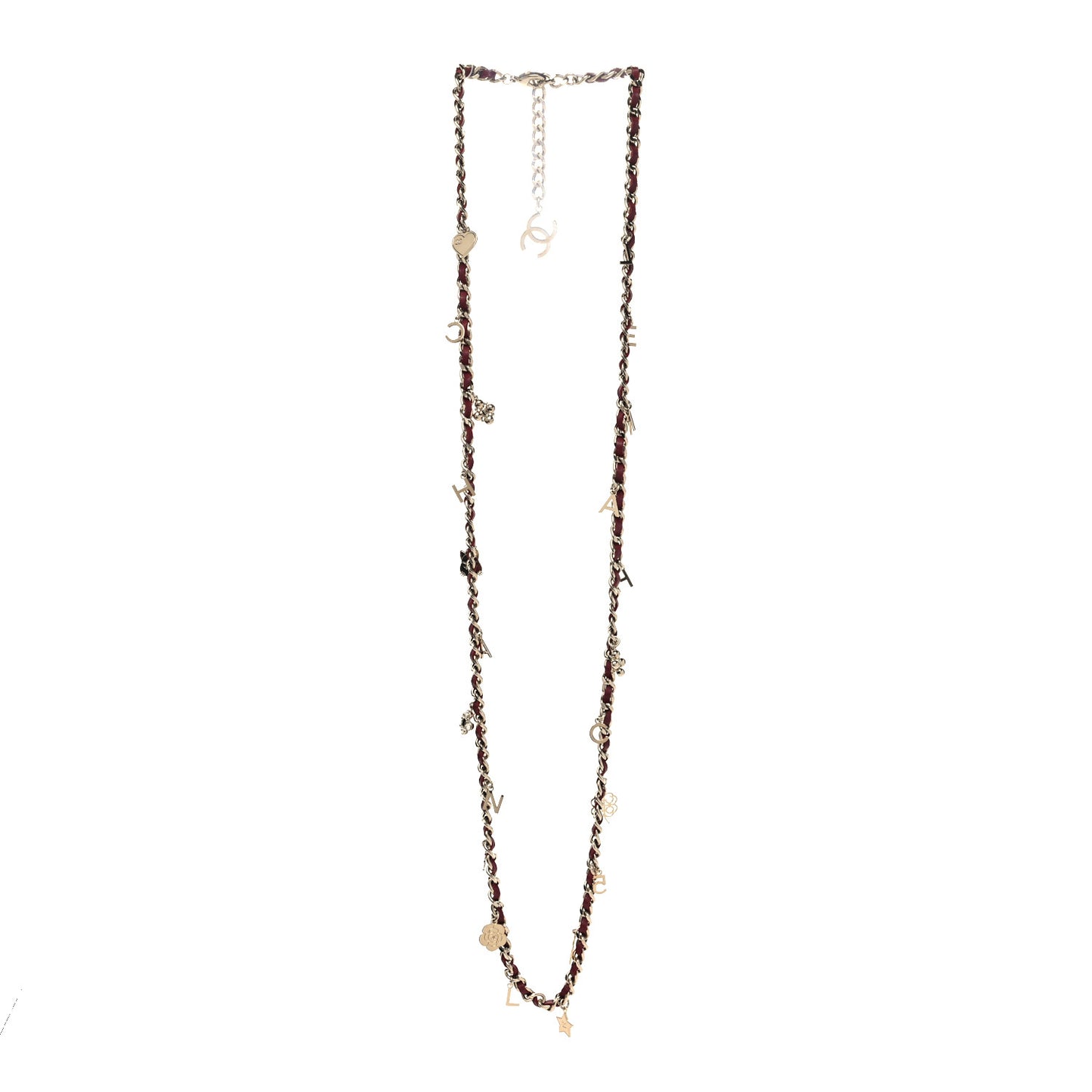 Lambskin Crystal Pearl Charm Long Necklace Red Gold