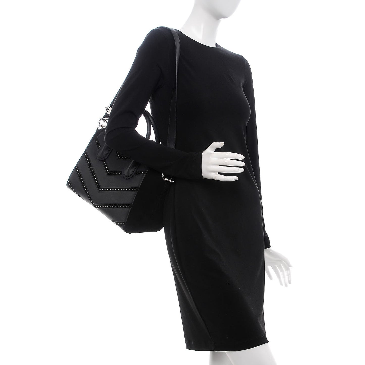 Calfskin Suede Small Studded Chevron Antigona Black