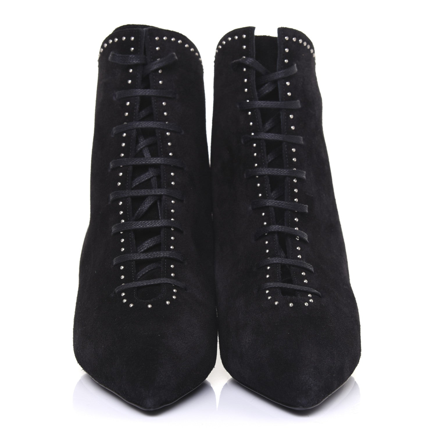Saint Laurent Suede Blaze Studded Laced Ankle Boots 37 Black 3 of 11