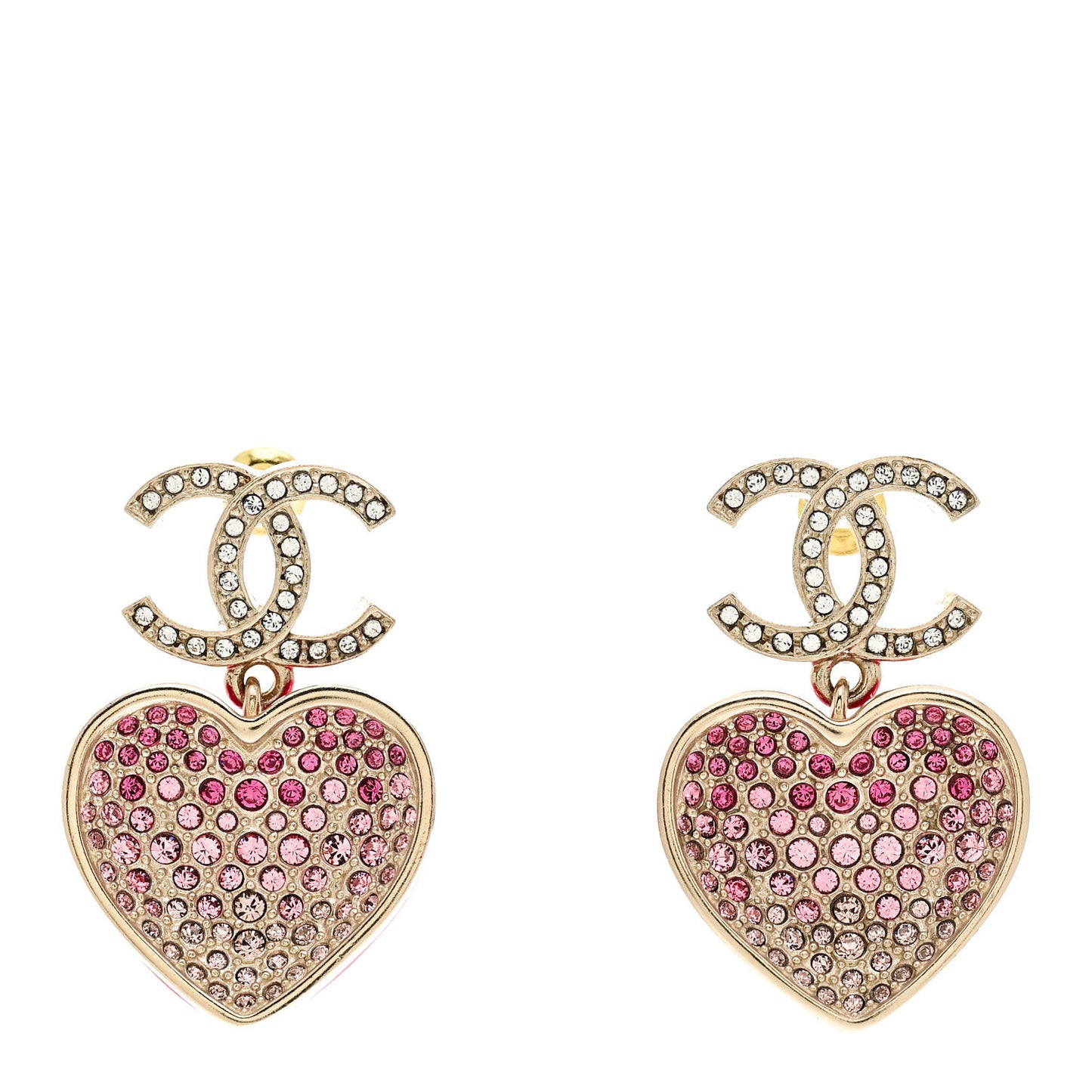 Crystal CC Resin Heart Drop Earrings Pink Gold