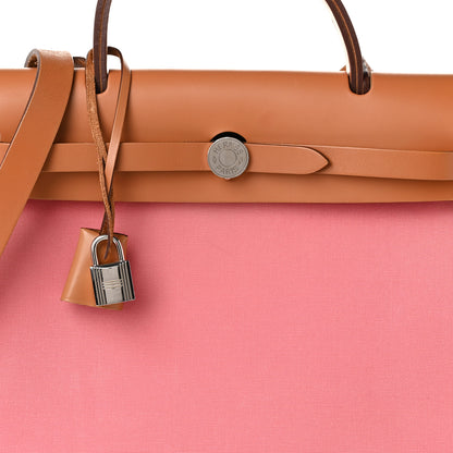 Hermes Vache Hunter Toile Herbag Zip 31 PM Rose Azalee Natural 9 of 12