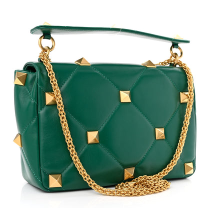 Valentino Garavani Nappa Large Roman Stud Shoulder Bag Jungle 3 of 9