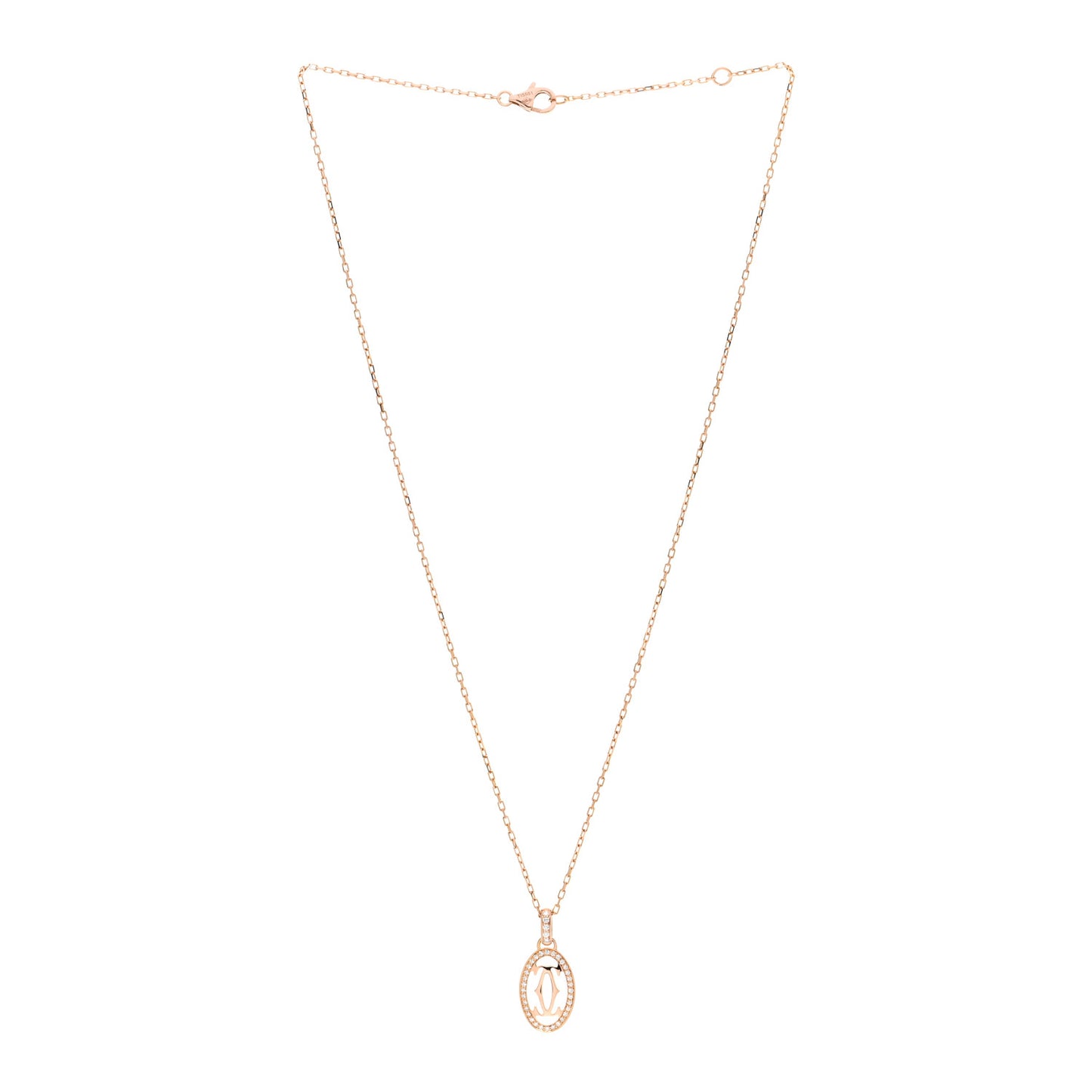 18K Pink Gold Diamond Logo Paved Pendant Necklace