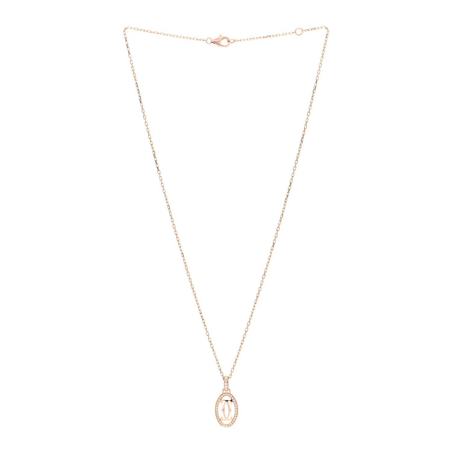 Cartier 18K Pink Gold Diamond Logo Paved Pendant Necklace 3 of 4