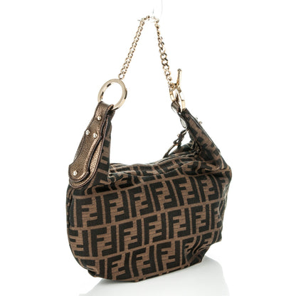 Fendi Zucca Laminated Vachetta Small Chef Chian Hobo Tobacco Bronzo 3 of 6