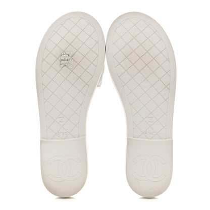 Chanel Lambskin Quilted Textured CC Mules Sandals 41.5 White 6 of 10