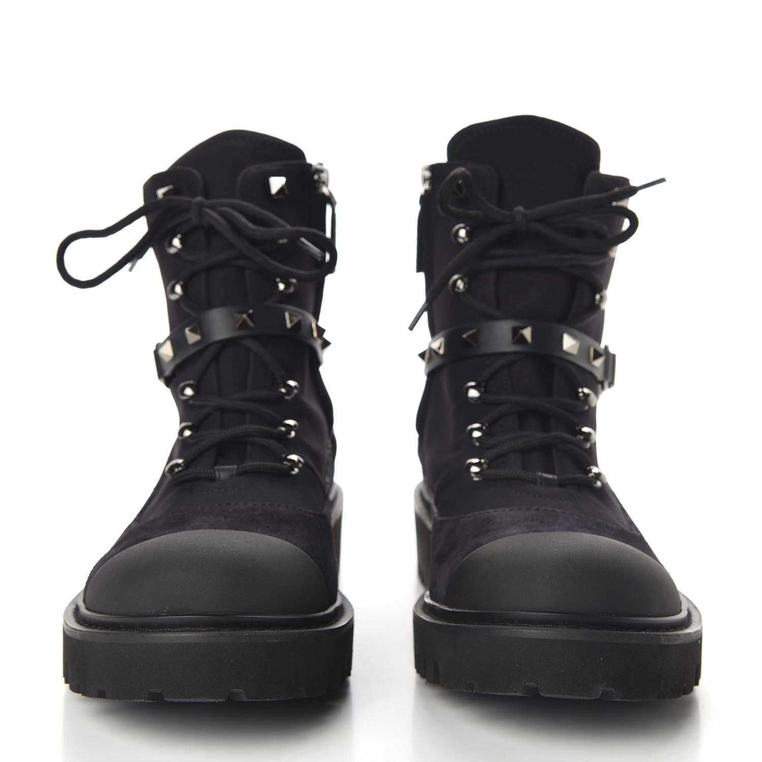 Valentino Garavani Suede Cap Toe Rockstud Combat Boots 40.5 Black 2 of 10