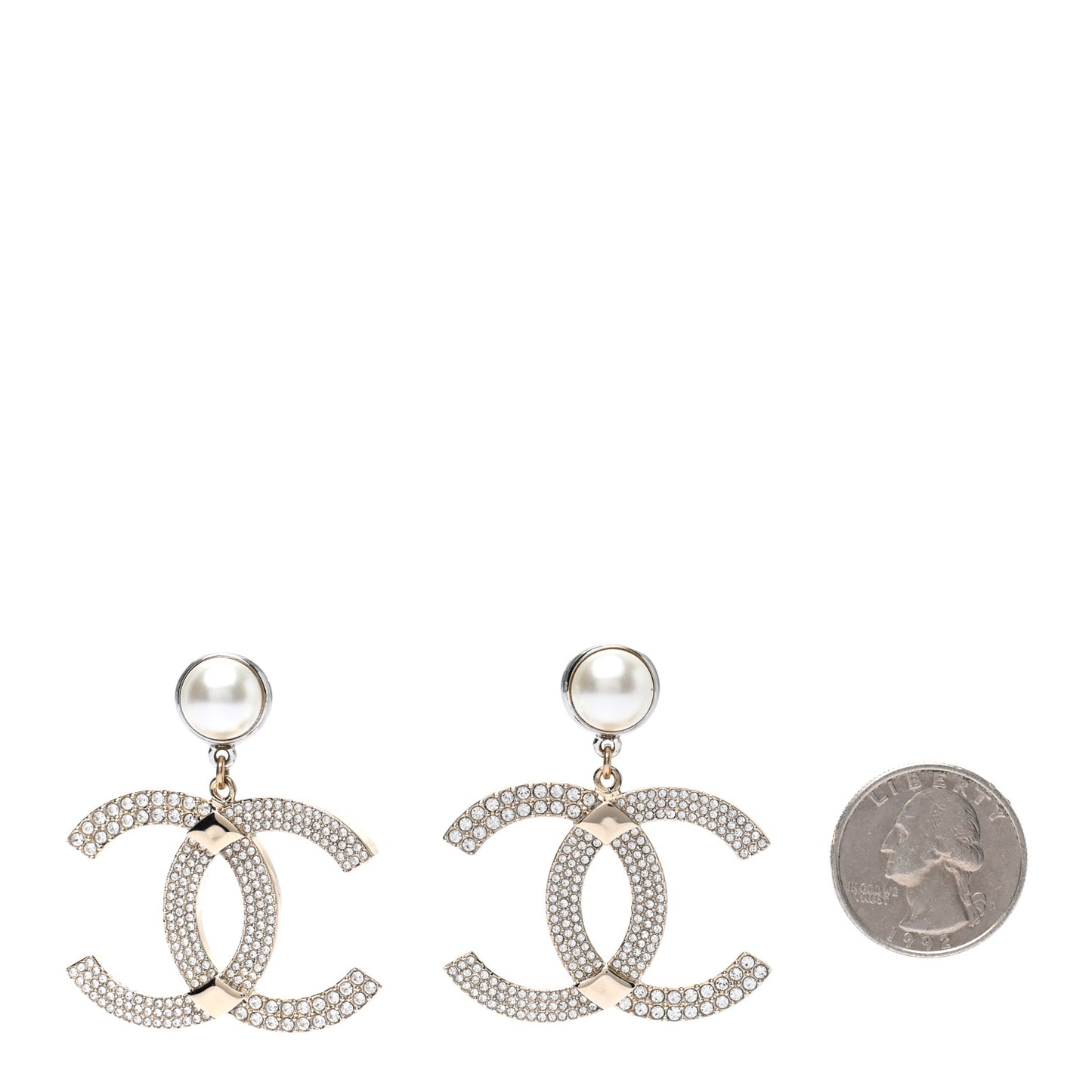 Crystal Pearl CC Drop Earrings Gold Silver