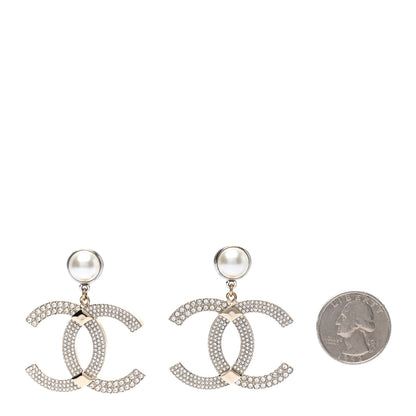 Chanel Crystal Pearl CC Drop Earrings Gold Silver 2 of 5