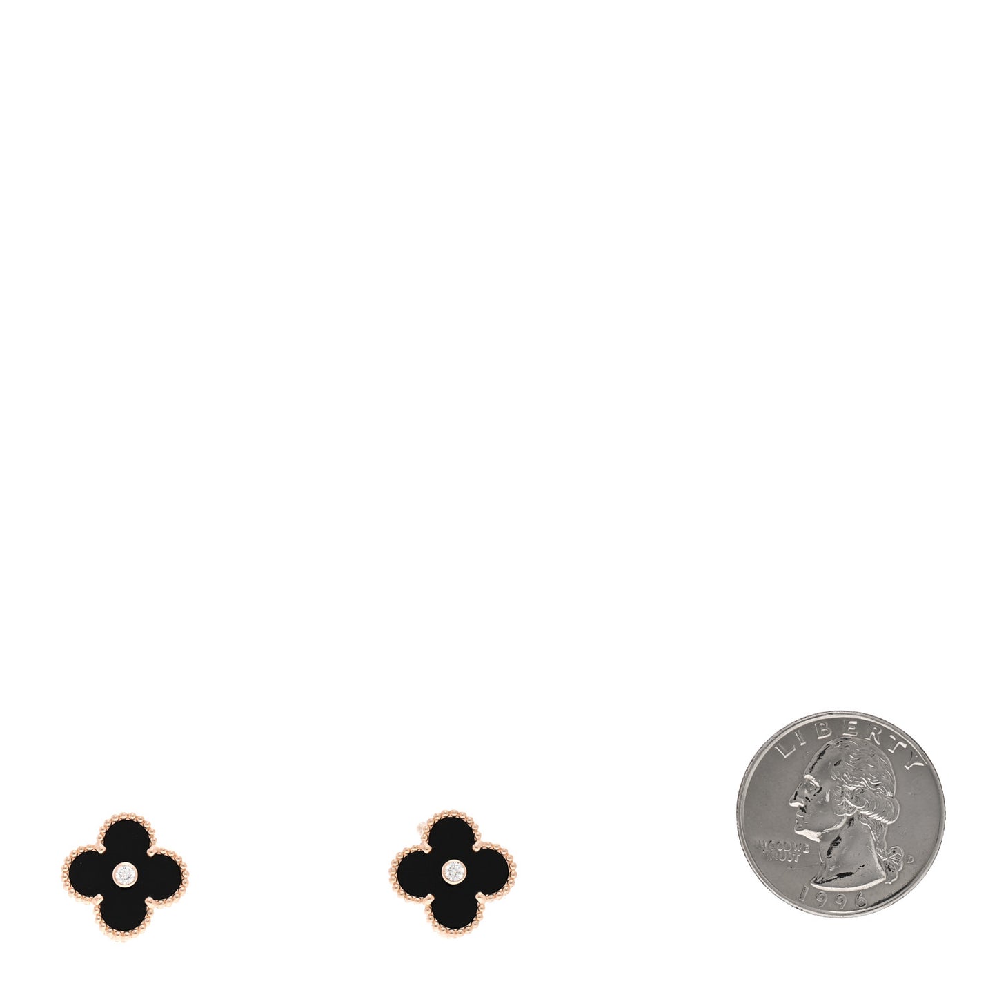 18K Rose Gold Diamond Black Onyx Vintage Alhambra Earrings