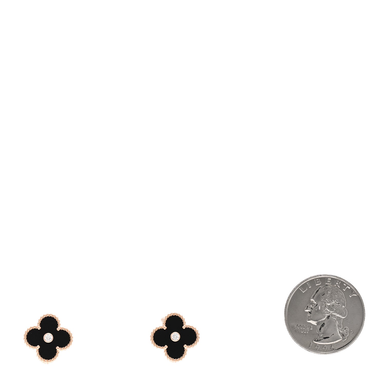 Van Cleef & Arpels 18K Rose Gold Diamond Black Onyx Vintage Alhambra Earrings 2 of 5